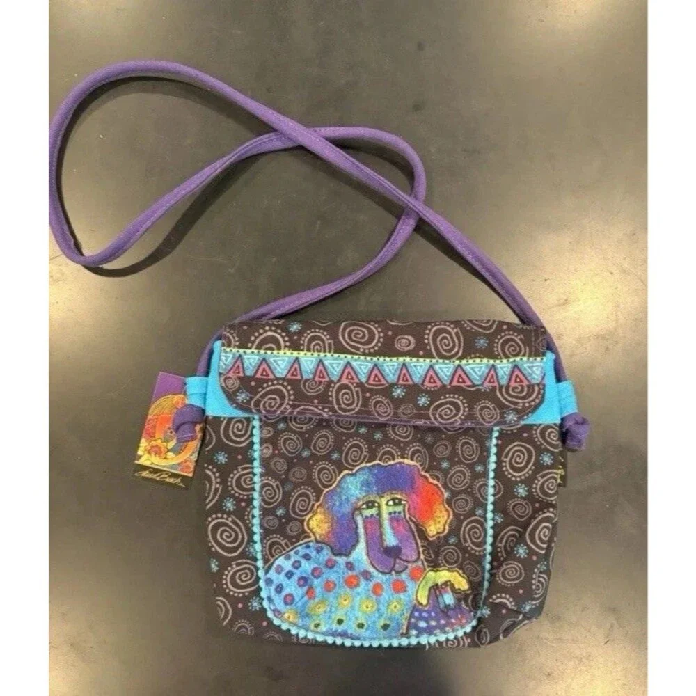 Laurel Burch Shoulder Bag Multicolor Dogs Poodles Canvas Artsy Boho Vtg